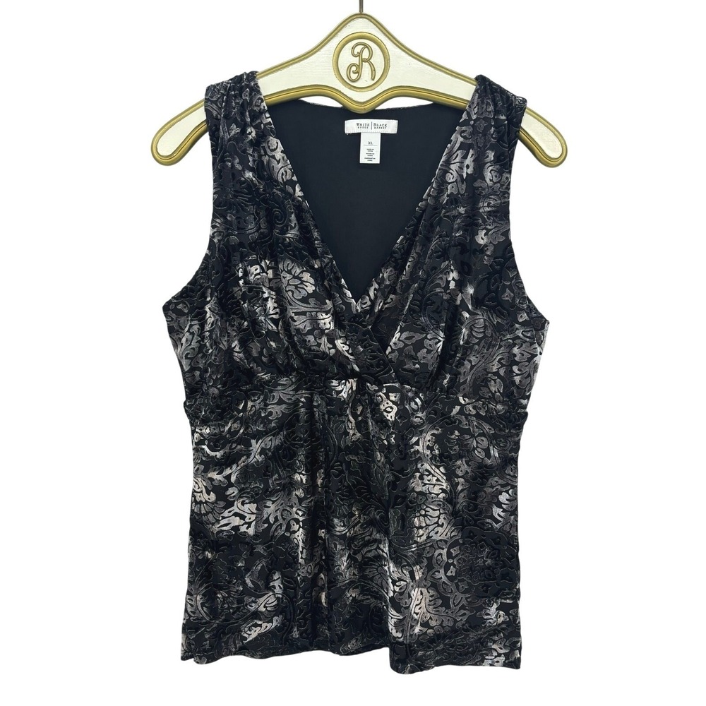 Velvet Floral Top Black Silver Whimsigoth Retro Witchy Dark Fairy Sleeveless XL